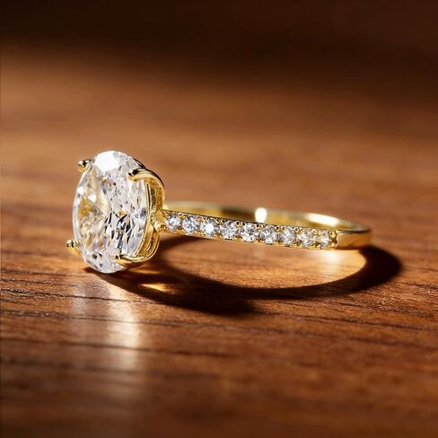 Dulin 1ct/2ct/3ct البيضاوي قطع زركون خاتم الخطوبة للنساء 14K مطلية بالذهب 925 الفضة الاسترليني وعد خاتم الزواج هدية لها in Kuwait