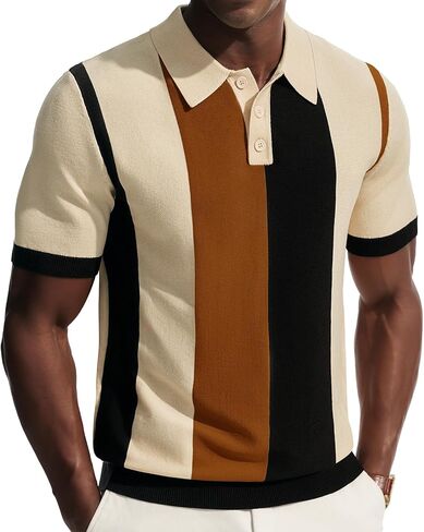 PJ PAUL JONES Men's Polo Shirts Vintage Striped Button Down Shirts Casual Knitting Shirts in Saudi Arabia