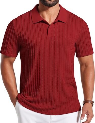 COOFANDY Mens Polo Shirt Textured Knit Button Casual Short Sleeve Summer Vacation Beach Stretchy Golf Shirts in Kuwait