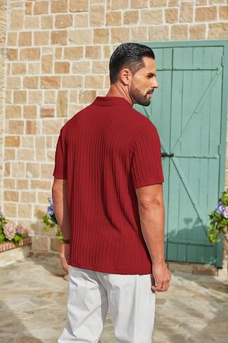 COOFANDY Mens Polo Shirt Textured Knit Button Casual Short Sleeve Summer Vacation Beach Stretchy Golf Shirts in Kuwait