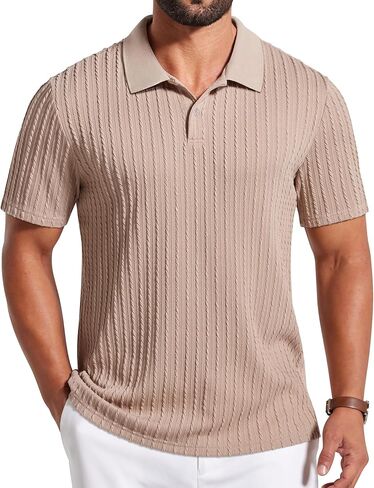 COOFANDY Mens Polo Shirt Textured Knit Button Casual Short Sleeve Summer Vacation Beach Stretchy Golf Shirts in Kuwait