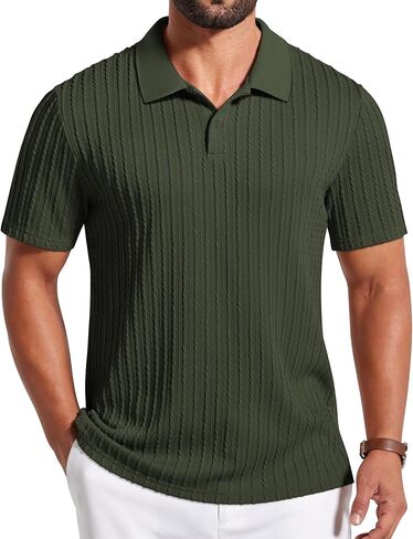 COOFANDY Mens Polo Shirt Textured Knit Button Casual Short Sleeve Summer Vacation Beach Stretchy Golf Shirts in Kuwait
