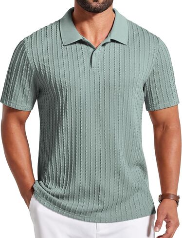 COOFANDY Mens Polo Shirt Textured Knit Button Casual Short Sleeve Summer Vacation Beach Stretchy Golf Shirts in Kuwait