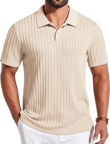 COOFANDY Mens Polo Shirt Textured Knit Button Casual Short Sleeve Summer Vacation Beach Stretchy Golf Shirts in Kuwait