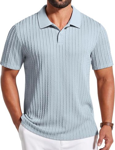 COOFANDY Mens Polo Shirt Textured Knit Button Casual Short Sleeve Summer Vacation Beach Stretchy Golf Shirts in Kuwait