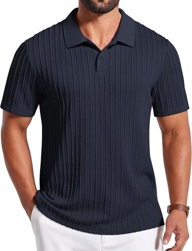 COOFANDY Mens Polo Shirt Textured Knit Button Casual Short Sleeve Summer Vacation Beach Stretchy Golf Shirts in Kuwait
