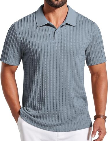 COOFANDY Mens Polo Shirt Textured Knit Button Casual Short Sleeve Summer Vacation Beach Stretchy Golf Shirts in Kuwait