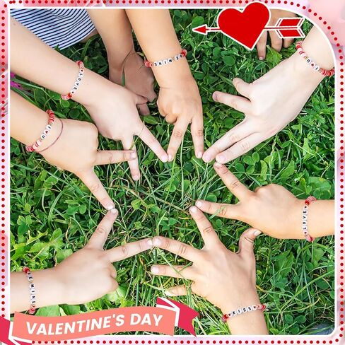 24 Pcs Valentine's Day Bracelet Bulk Heart Polymer Clay Beaded Stretch Valentines Bracelets for Women Galentines Party Favor in Saudi Arabia