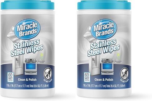 MiracleWipes for Stainless Steel, Great for Kitchen and Appliances, Including Oven, Refrigerator, Dishwasher, Microwave, Sink, Hood, Grill, Removes Fingerprints and Smudges - 60 Count in Kuwait