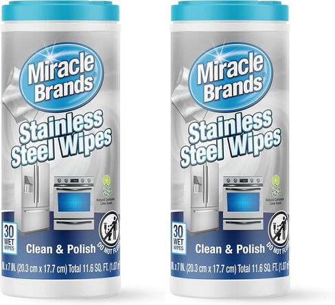 MiracleWipes for Stainless Steel, Great for Kitchen and Appliances, Including Oven, Refrigerator, Dishwasher, Microwave, Sink, Hood, Grill, Removes Fingerprints and Smudges - 60 Count in Kuwait
