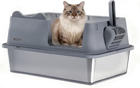 Upgraded Fully Enclosed Cat Litter Box with Lid, Covered Cat Box Enclosure, Anti-Splashing Easy to Clean Kitty Litter Boxes with Drawer, 3 Modes can Use from Kitten to Adult(White&Grey) in Kuwait