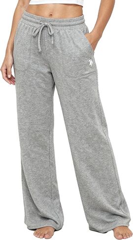 U.S. Polo Assn. Womens Sweatpants with Pockets, Womens Fleece Wide Leg Sweats in Saudi Arabia