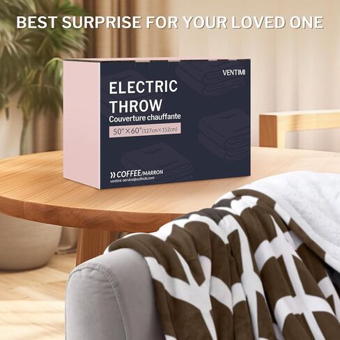 VENTIMI Electric Blanket Heated Throw, 50" x 60" Heated Blanket with 5 Heat Levels & 3 Hours Auto Off, Fast Heating Blanket with ETL & FCC Certification, Coffee in Saudi Arabia
