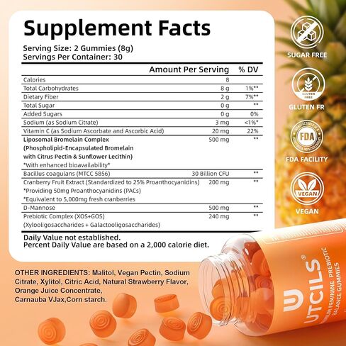 علكات Liposomal Premium للتوازن الأنثوي، علكات بروبيوتيك متقدمة للنساء مع البروميلين والتوت البري - دعم توازن درجة الحموضة الثلاثي المستهدف، 30B CFU ثابت على الرف، خالي من السكر 60 قطعة in Kuwait