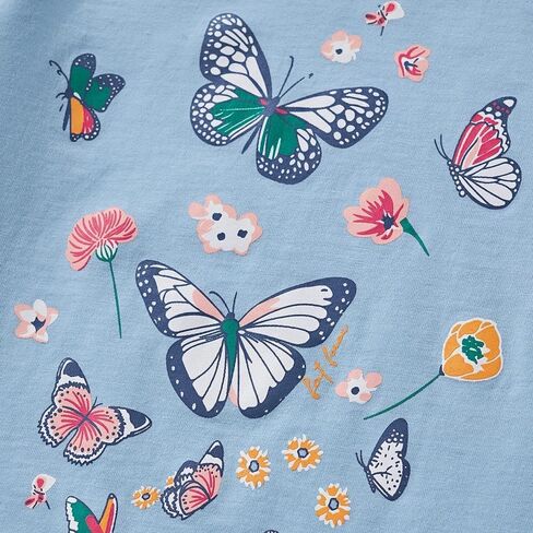 Girls Long Sleeve Crewneck T-Shirt, Butterfly Floral Graphic Casual Top for Daily Wear for 3-8 Years in Saudi Arabia
