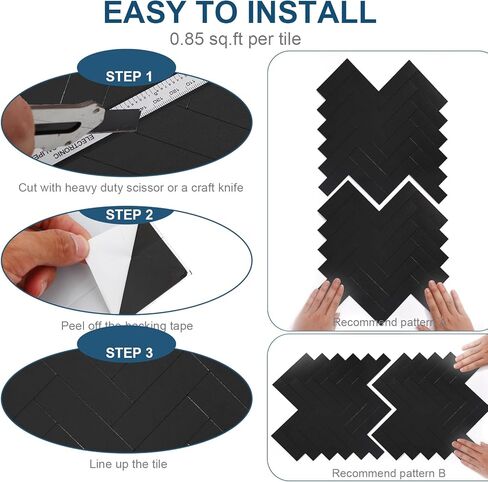 yipscazo متعرجة قشر وعصا باكسبلاش لجدار المطبخ، 10 أوراق عصا مقاومة للحرارة على باكسبلاش PVC البلاط الذكي، 12 بوصة أسود مقاوم للماء قشر وعصا بلاط للحمام in Kuwait