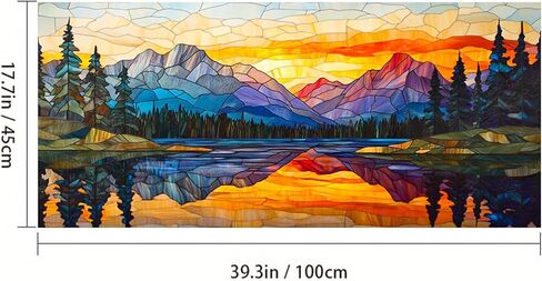 Window Film 39.3x17.7 Inches Stained Glass Style Mountain Lake Scene Decoration for Home Office Glass Decor Seasonal Decor Decorative Window Film Indoor Decoration in Saudi Arabia