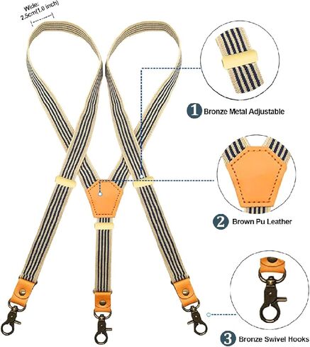 Suspenders for Men with Bronze Snap Hooks Y Back Adjustable Braces with Leather in Saudi Arabia