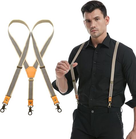 Suspenders for Men with Bronze Snap Hooks Y Back Adjustable Braces with Leather in Saudi Arabia