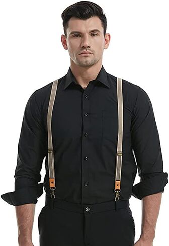 Suspenders for Men with Bronze Snap Hooks Y Back Adjustable Braces with Leather in Saudi Arabia