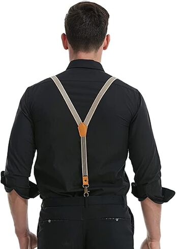 Suspenders for Men with Bronze Snap Hooks Y Back Adjustable Braces with Leather in Saudi Arabia