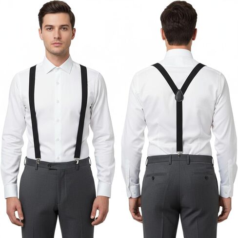 حمالات رجالي سوداء، حمالات سهرة قابلة للتعديل مع 3 مشابك معدنية، حمالات رجالي على شكل حرف Y شديدة التحمل، حمالات رجالية للسراويل in Kuwait