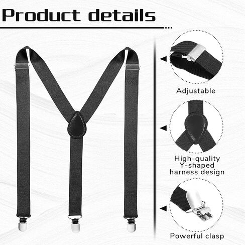 حمالات رجالي سوداء، حمالات سهرة قابلة للتعديل مع 3 مشابك معدنية، حمالات رجالي على شكل حرف Y شديدة التحمل، حمالات رجالية للسراويل in Kuwait