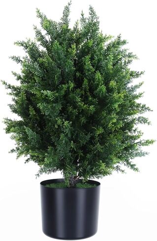 قطعتان من الشجيرات المزيفة، 21.6 بوصة مقلد السرو بونساي، شجرة السرو الكروية الاصطناعية، شجيرات صناعية بوعاء نباتات شجيرات صناعية مع وعاء أسمنتي لديكور الشرفة الأمامية للمنزل باللون الأخضر in Kuwait