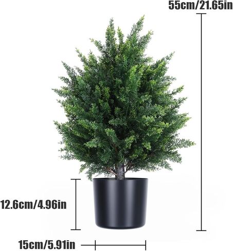 قطعتان من الشجيرات المزيفة، 21.6 بوصة مقلد السرو بونساي، شجرة السرو الكروية الاصطناعية، شجيرات صناعية بوعاء نباتات شجيرات صناعية مع وعاء أسمنتي لديكور الشرفة الأمامية للمنزل باللون الأخضر in Kuwait