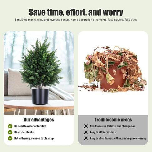 قطعتان من الشجيرات المزيفة، 21.6 بوصة مقلد السرو بونساي، شجرة السرو الكروية الاصطناعية، شجيرات صناعية بوعاء نباتات شجيرات صناعية مع وعاء أسمنتي لديكور الشرفة الأمامية للمنزل باللون الأخضر in Kuwait