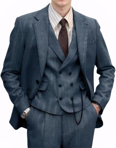 Retro 3 Pieces Men Suit Tweed Herringbone Suits for Men Formal Wool Jacket Dress Suit Vest Pants Wedding Prom Tuxedo in Saudi Arabia