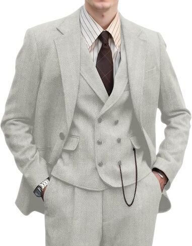 Retro 3 Pieces Men Suit Tweed Herringbone Suits for Men Formal Wool Jacket Dress Suit Vest Pants Wedding Prom Tuxedo in Saudi Arabia