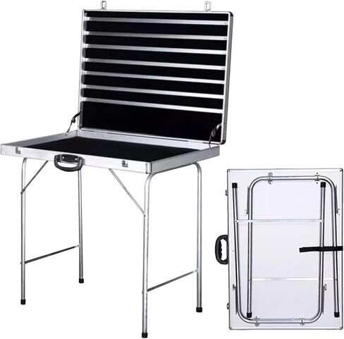 عربة عرض مجوهرات كبيرة محمولة من الألومنيوم، صندوق منظم لتخزين المجوهرات قابل للطي مع عجلات، حقيبة عرض صغيرة متنقلة لأكشاك السوق والبوتيكات والاستوديوهات (70 × 50 سم / 27.6 × 19.7 بوصة) in Kuwait