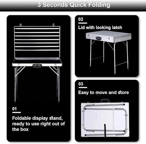عربة عرض مجوهرات كبيرة محمولة من الألومنيوم، صندوق منظم لتخزين المجوهرات قابل للطي مع عجلات، حقيبة عرض صغيرة متنقلة لأكشاك السوق والبوتيكات والاستوديوهات (70 × 50 سم / 27.6 × 19.7 بوصة) in Kuwait