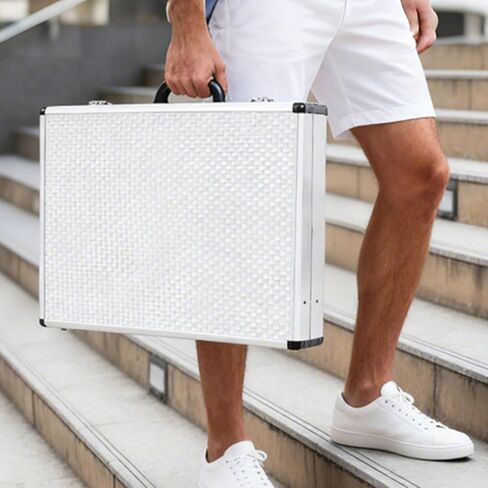 عربة عرض مجوهرات كبيرة محمولة من الألومنيوم، صندوق منظم لتخزين المجوهرات قابل للطي مع عجلات، حقيبة عرض صغيرة متنقلة لأكشاك السوق والبوتيكات والاستوديوهات (70 × 50 سم / 27.6 × 19.7 بوصة) in Kuwait