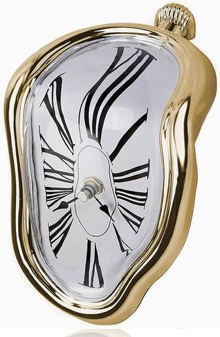 Melting Shelf Clock Art Decor - Salvador Dali Surreal Dripping, 8x4 in Bright Silver Polished Shelf & Desk Gift in Saudi Arabia
