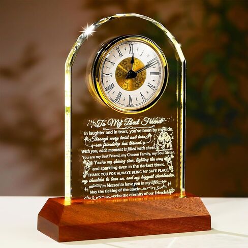 Ornalrist Best Friend Birthday Clock Gifts for Women - Friendship Gifts for Women Glass Clock Keepsake with Wooden Light Base Ideas for Bestie BFF for Christmas Graduation in Saudi Arabia