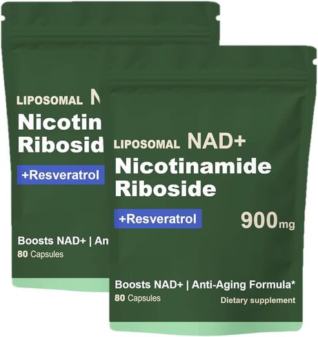 مكمل NAD ريسفيراترول مع NAD نيكوتيناميد ريبوسيد ريسفيراترول 900 مجم، تعزيز NAD+ للصحة الخلوية ومكافحة الشيخوخة والطاقة والتركيز - 80 كبسولة (قطعتان) in Kuwait