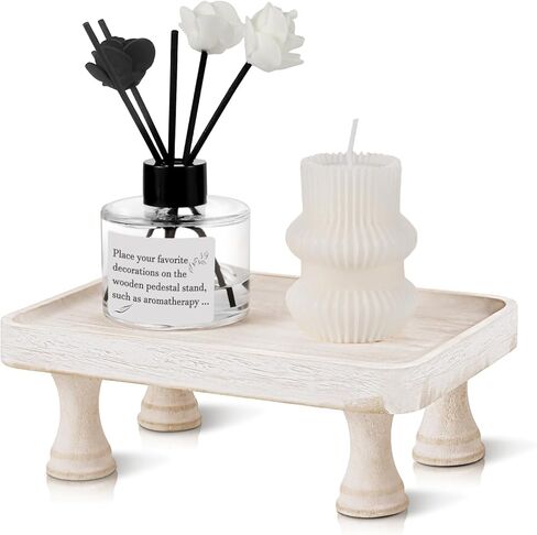 Wood Riser for Kitchen Counter, Farmhouse Riser for Display, Small Wooden Pedestal Stand, Rustic Riser Display Stand with Tool-Free Assembly, French Country Style (White) in Saudi Arabia