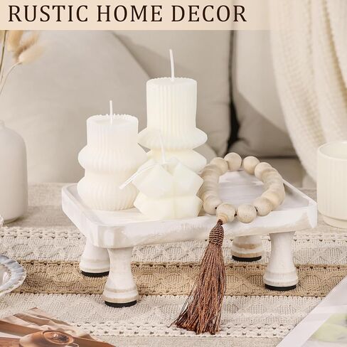 Wood Riser for Kitchen Counter, Farmhouse Riser for Display, Small Wooden Pedestal Stand, Rustic Riser Display Stand with Tool-Free Assembly, French Country Style (White) in Saudi Arabia