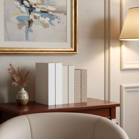 مجموعة 6 قطع من الكتب المزخرفة الصناعية لديكور المنزل، كتب صناعية من الكتان الحديث، صندوق تخزين الكتب المزيفة، صناديق على شكل كتاب لرف رف الكتب، 10.6 بوصة، 8.6 بوصة، 9.8 بوصة ارتفاع (أبيض، كاكي، بيج) in Kuwait