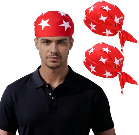 Red with White Stars Bandana 80s Retro Wrestler Headband for Halloween Cosplay Themed Parties (2pcs Red) in Saudi Arabia