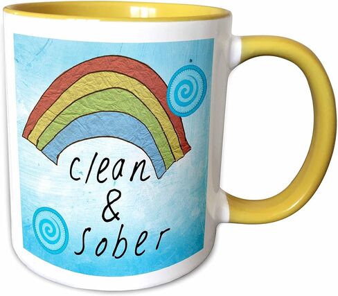 3dRose Clean and Sober Rainbow and Cloud Art a Recovery Gift for Addicted Members Mug, 11 oz, Black in Saudi Arabia
