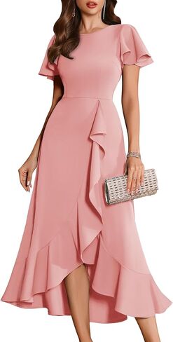 BeryLove Women Formal Party Dress Flutter Short Sleeve Wedding Cocktail Long Evening Dress in Saudi Arabia
