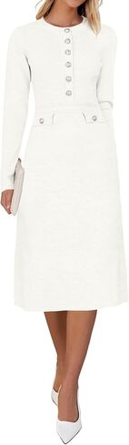 Saodimallsu Women's Fall Long Sleeve Sweater Dress Knit Bodycon Crew Neck Button Decor. Elegant Formal Midi Dresses in Saudi Arabia
