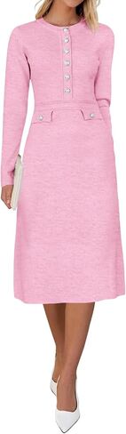 Saodimallsu Women's Fall Long Sleeve Sweater Dress Knit Bodycon Crew Neck Button Decor. Elegant Formal Midi Dresses in Saudi Arabia