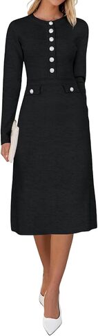 Saodimallsu Women's Fall Long Sleeve Sweater Dress Knit Bodycon Crew Neck Button Decor. Elegant Formal Midi Dresses in Saudi Arabia