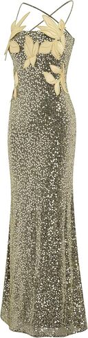 JW PEI Women's Araminta Sequined Gown with Floral Details - Gold in Saudi Arabia