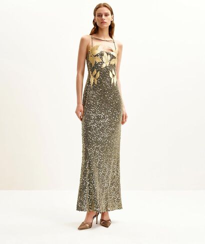 JW PEI Women's Araminta Sequined Gown with Floral Details - Gold in Saudi Arabia