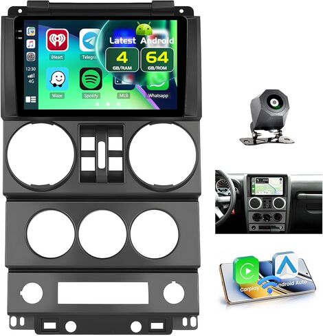 Fuluku【2+64G】 for Jeep Wrangler (4 Doors) 2007-2010 Android 13 Car Stereo with Wireless Carplay Android Auto Mirror Link, 9’Touchscreen Radio WiFi/GPS/FM/RDS/Bluetooth/SWC/Cam in Saudi Arabia